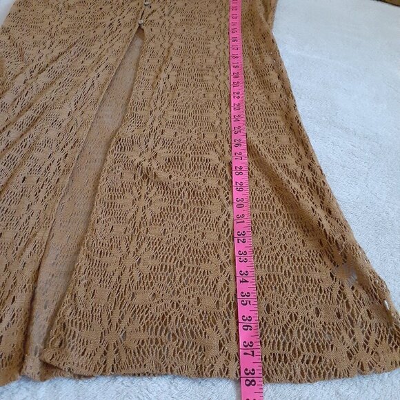 Maurices Women's Size Large Brown Tan Crochet Button Bohemian Duster Cardigan - Picture 12 of 12